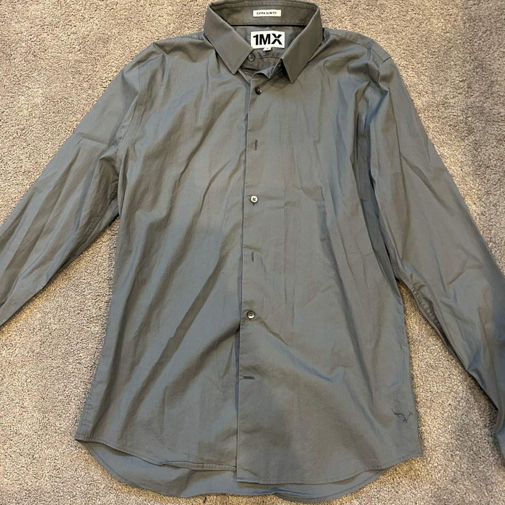 NWOT Express Mens grey xtra slim (large) button down shirt